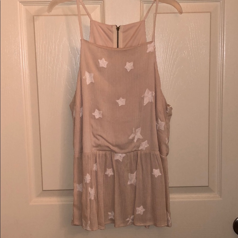 High Neck Star Embroidered Peplum Tank